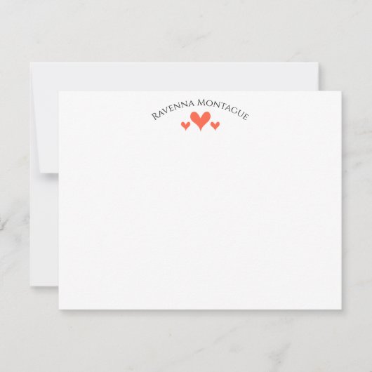 Tomato Elegant Classic Hearts Striped Note Card ノートカード (正面)