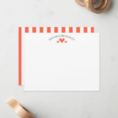Tomato Elegant Classic Hearts Striped Note Card ノートカード (正面/裏面インサイチュ)