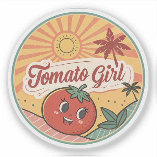 Tomato Girl Summer | Retro Fruit Summer Sticker シール (正面)