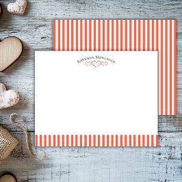 Tomato Modern Open Hearts Striped Note Card ノートカード