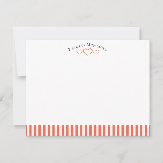 Tomato Modern Open Hearts Striped Note Card ノートカード (正面)