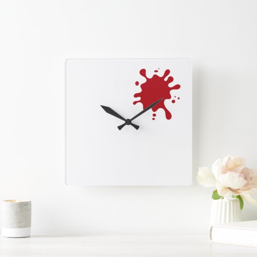 Tomato-Red Splash Modern Wall Clock – Customizable スクエア壁時計 (ホーム)