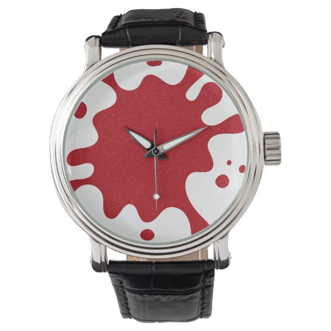 Tomato Red Splash on White Custom Watch 腕時計 (正面)
