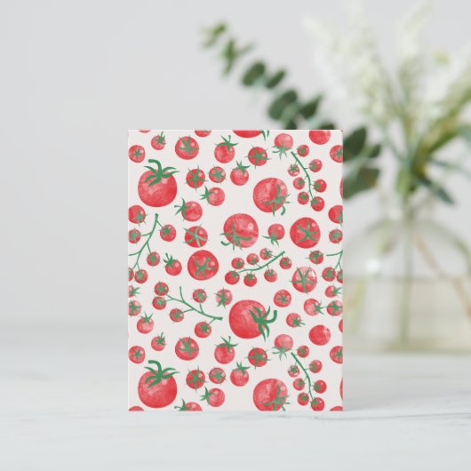 Tomato Watercolor Mediterranean Summer Pattern ポストカード (スタンド正面)