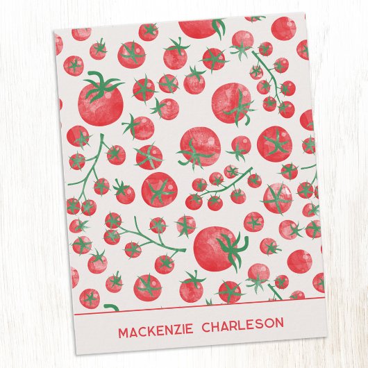 Tomato Watercolor Mediterranean Summer Personalize ノートカード