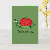 Tomatortoiseのかわいい食糧トマトのカメの挨拶状 カード (黄色い花)