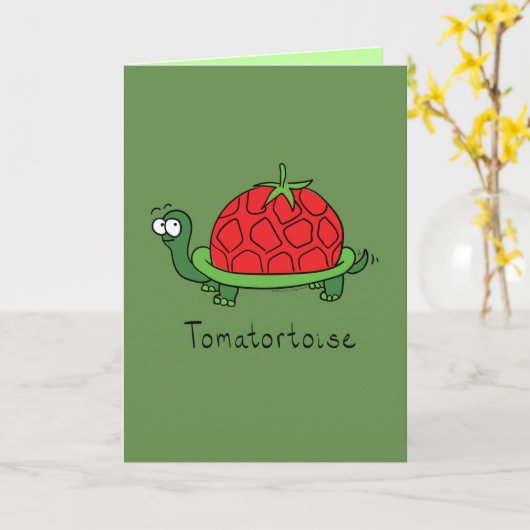 Tomatortoiseのかわいい食糧トマトのカメの挨拶状 カード (黄色い花)