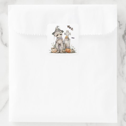 Tombstone Tangle – 魔女の帽子をかぶったミイラ スクエアシール (バッグ)