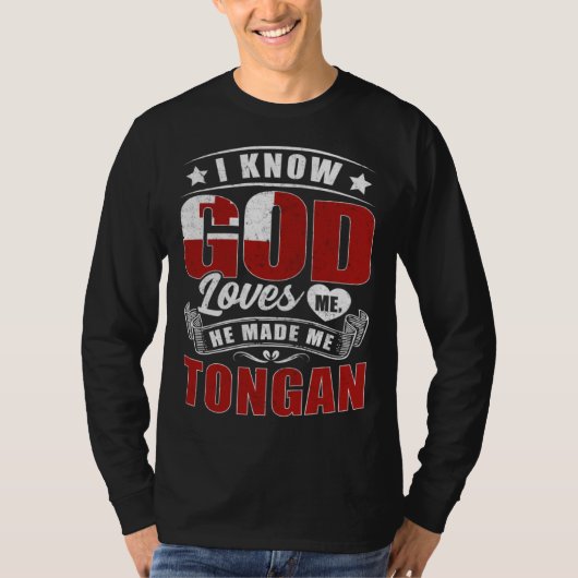 Tonga Flag God Loves Me Tongans Tシャツ (正面)