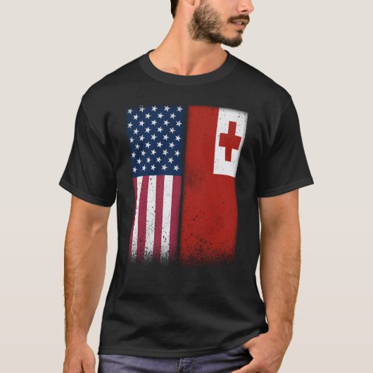 Tonga Tongan American Flags Proud USA Tonga Tシャツ (正面)