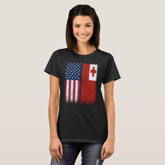 Tonga Tongan American Flags Proud USA Tonga Tシャツ (正面フル)