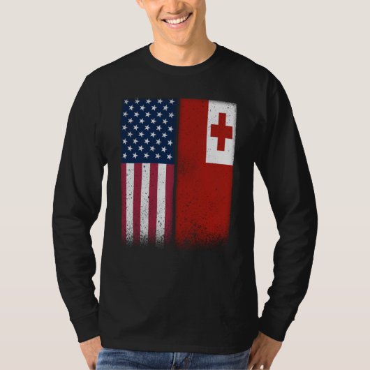 Tonga Tongan American Flags Proud USA Tonga Tシャツ (正面)
