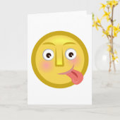 Tongue Out Emoji Funny Goofy Face カード (黄色い花)