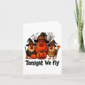 Tonight We Fly Funny Halloween Chicken Witch Broom カード (正面)