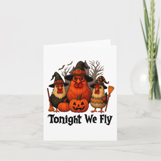 Tonight We Fly Funny Halloween Chicken Witch Broom カード (正面)