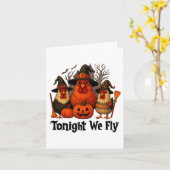 Tonight We Fly Funny Halloween Chicken Witch Broom カード (黄色い花)