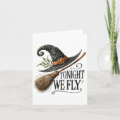 Tonight We Fly Witch Hat Broom Halloween Magic  カード (正面)