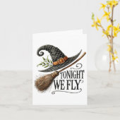 Tonight We Fly Witch Hat Broom Halloween Magic  カード (黄色い花)