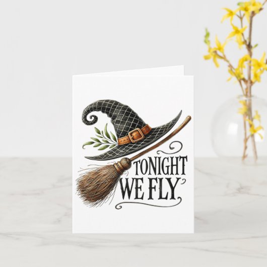 Tonight We Fly Witch Hat Broom Halloween Magic  カード (黄色い花)