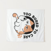 Too Bored to Care – Funny Grumpy Cat Quote タペストリー (正面(横))