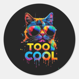 Too Cool レインボーキャット – サングラスをかけたクールな猫 ラウンドシール