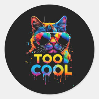 Too Cool レインボーキャット – サングラスをかけたクールな猫 ラウンドシール