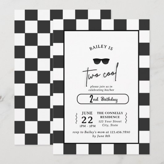 Too Cool 2nd Birthday Invitation 招待状 (正面/裏面)