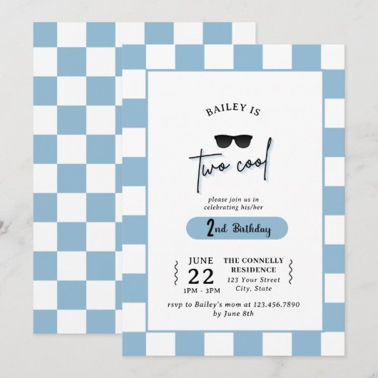 Too Cool 2nd Birthday Invitation 招待状 (正面/裏面)