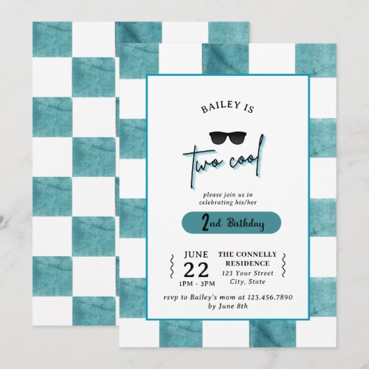 Too Cool 2nd Birthday Invitation 招待状 (正面/裏面)