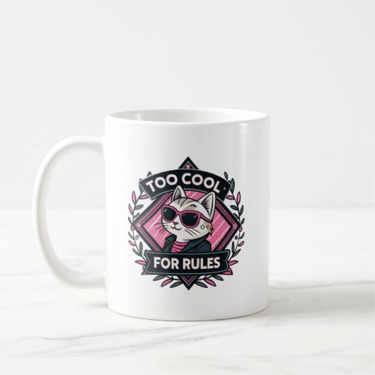 Too Cool For Rules – Modern Streetwear Cat Mug コーヒーマグカップ (左)