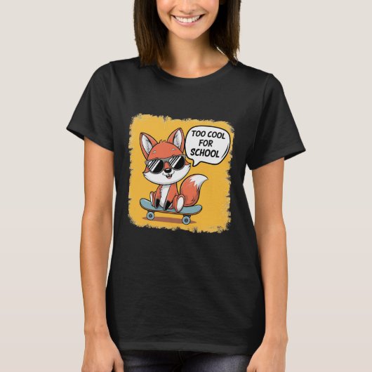 Too Cool For School トレンディー スケートボード キツネ Tシャツ (正面)
