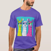 Too cool for school Llama retro screen print Tシャツ (正面)