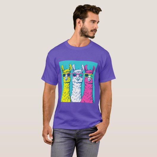 Too cool for school Llama retro screen print Tシャツ (正面フル)