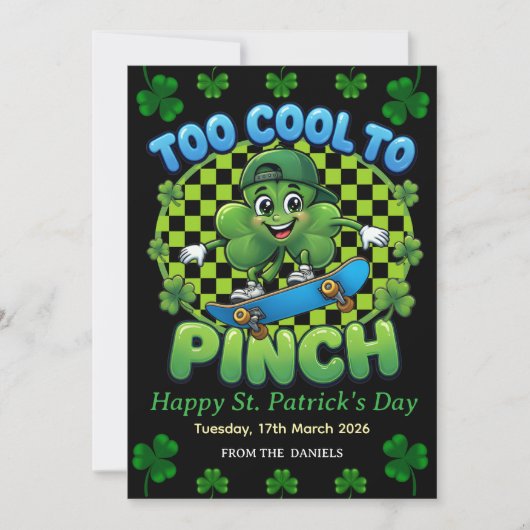 Too Cool to Pinch Skateboard Shamrock St. Patricks シーズンカード (正面)