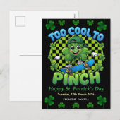 Too Cool to Pinch Skateboard Shamrock St. Patricks シーズンポストカード (正面/裏面)