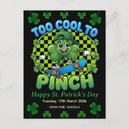 Too Cool to Pinch Skateboard Shamrock St. Patricks シーズンポストカード