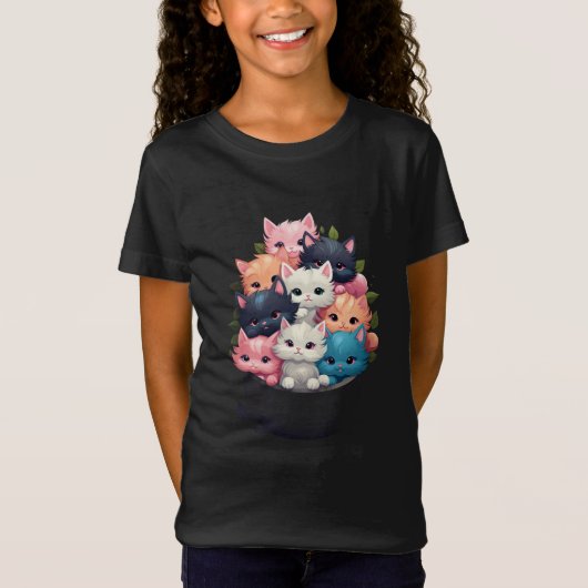 Too Cute Kittens – Colorful Fluffy Cat Art Girls Tシャツ (正面)