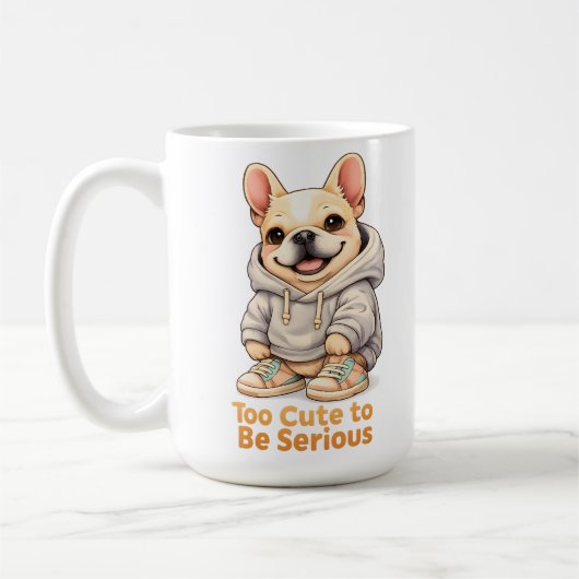 Too Cute to Be Serious – Funny French Bulldog  コーヒーマグカップ (左)