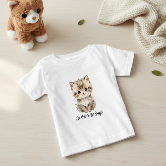 Too Cute To Be Single" Adorable Kitten T-Shirt ベビーTシャツ