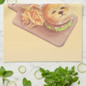 Too Cute to Eat: Smiling Bichon Burger Art キッチンタオル (折り畳み)