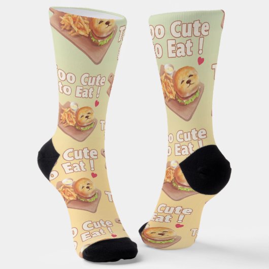 Too Cute to Eat: Smiling Bichon Burger Art ソックス (傾斜あり)