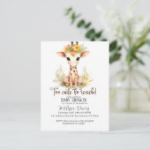 Too Cute to Reach Giraffe Baby Shower Invitation ポストカード (スタンド正面)