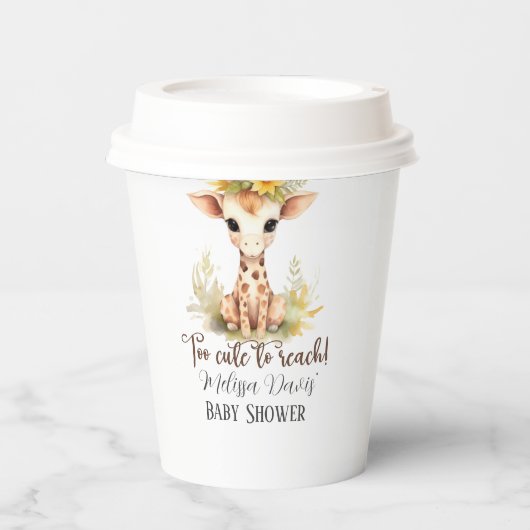 Too Cute to Reach Giraffe Baby Shower Paper Cups 紙コップ (正面)
