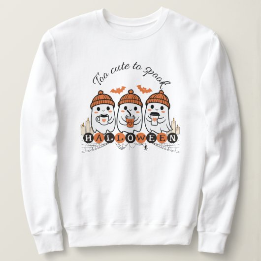 "Too Cute to Spook" おばけデザイン スウェットシャツ (デザイン正面)