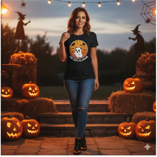Too Cute To Spook – Adorable Ghost Cat Halloween  トライブレンドＴシャツ