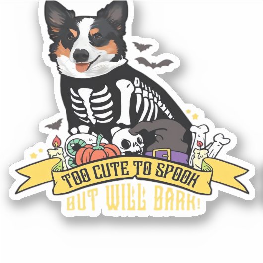 Too Cute to Spook But Will Bark Adorable Halloween シール (正面)