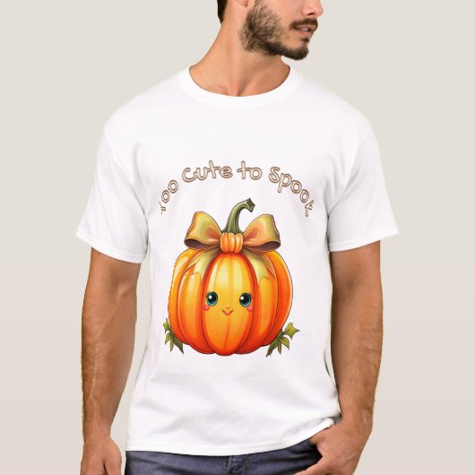 Too Cute to Spook –  Pumpkin Halloween Design Tシャツ (正面)