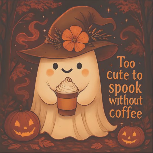 Too Cute to Spook Without Coffee – Halloween Ghost シール (正面)