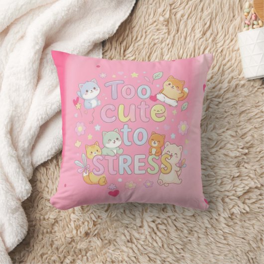 Too Cute to Stress Pillow – Funny Cute Cushion クッション (ブランケット)