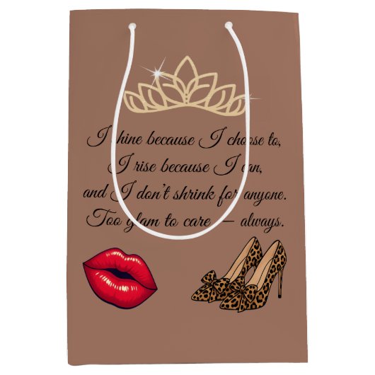 Too Glam To Care – Chic Quote  ミディアムペーパーバッグ (正面)